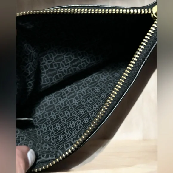 LODIS CLUTCH Wristlet Purse, Black Leather Zipper Pouch Wallet Designer - Picture 5 of 8